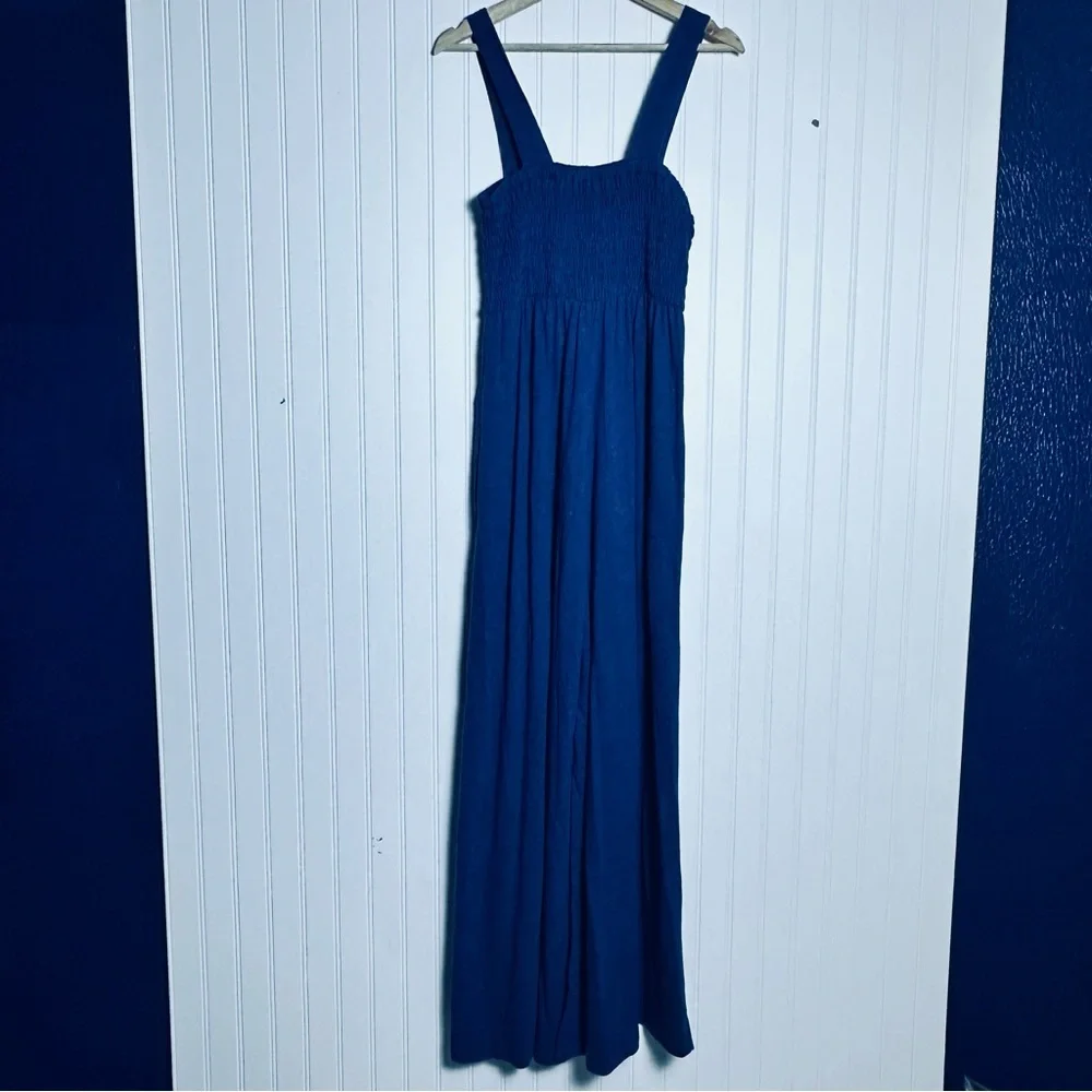 Free People Beach Smocked Wide Leg Jumpsuit "Beach Blue” Pockets Casual S NWOT - Picture 8 of 10